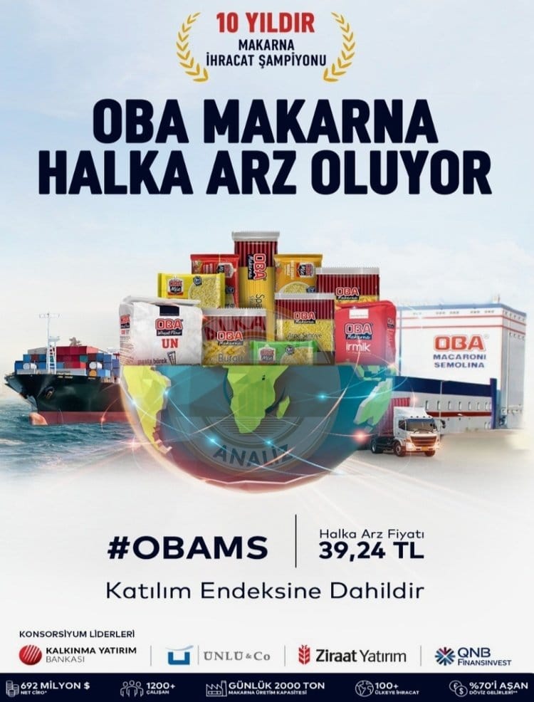 Oba Makarna (OBAMI) halka arz katılım endeksine uygun mu? OBAMI caiz mi? Halka arz helal mi? HABERLER, Gündemdekiler, Şirket Haberleri Rota Borsa